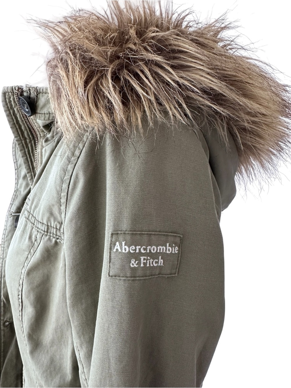 Abercrombie & Fitch Women’s Y2K Sherpa Lined Military Parka Fur Trim Hood Medium - Picture 6 of 16